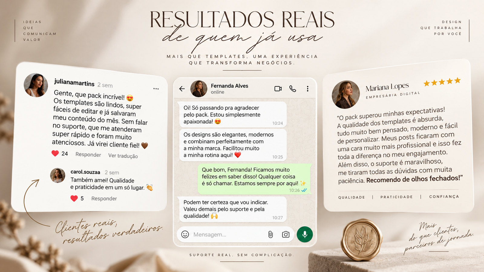 Capturas de feedbacks reais de clientes